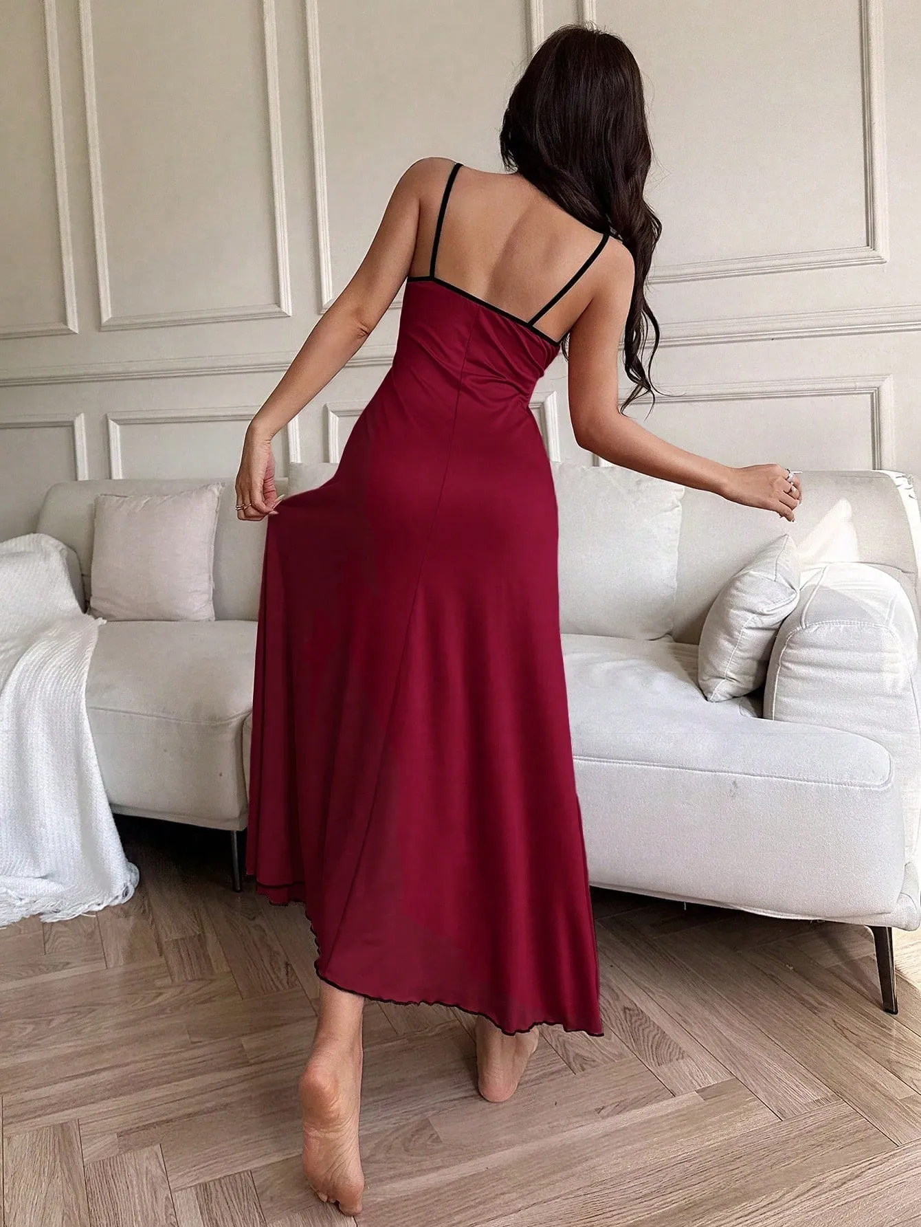 SHEIN Lace Trim Soft & Comfortable Women's Long Nightgown FD sold by Negative product image thumbnail 3