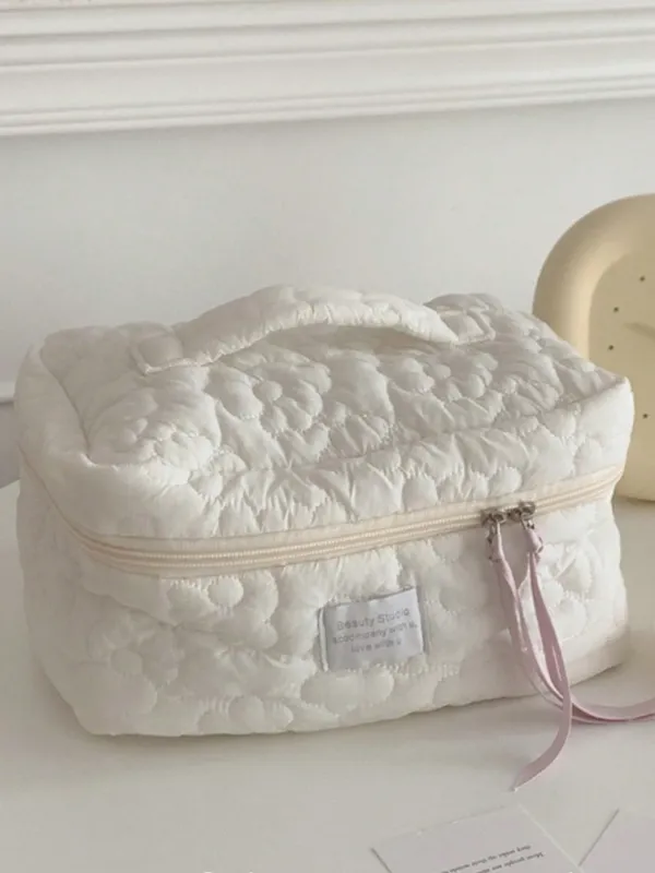 1pc Quilting Soft White Large Capacity Portable Travel Storage Makeup Bag FD made by Negative