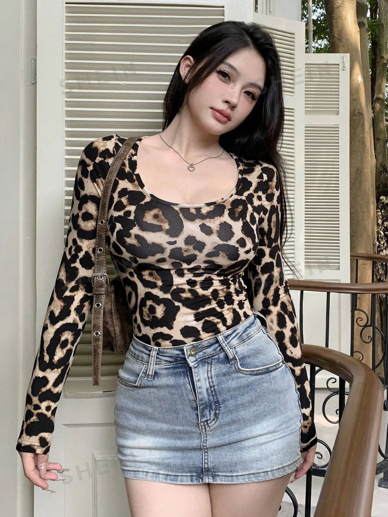 Women's Leopard Print Fitted Crew Neck T-Shirt FD sold by Negative product image thumbnail 5