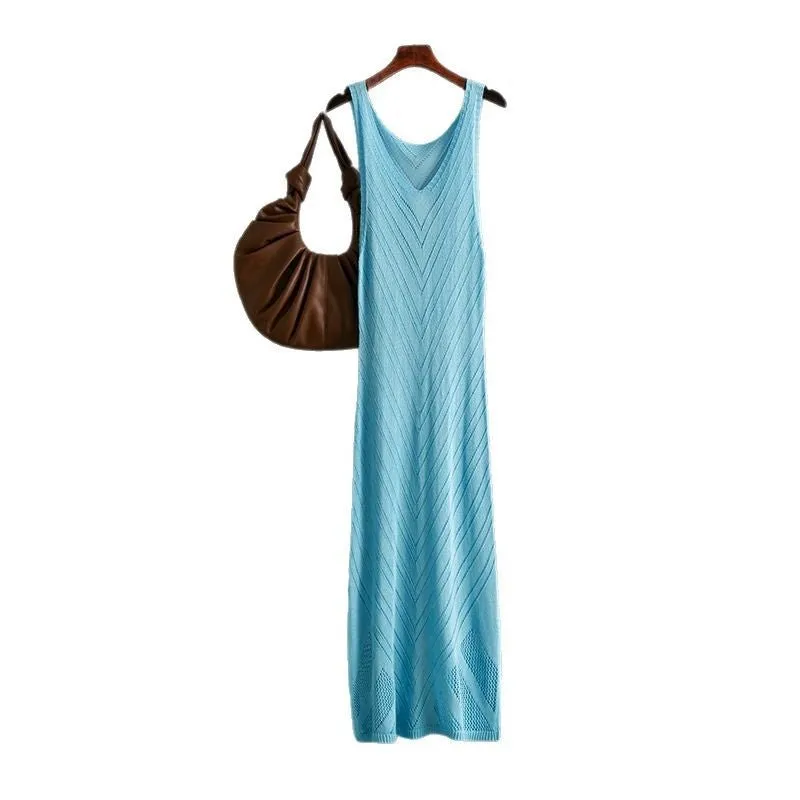 The Coastal Whisper | V-Neck Hollow Knit Sleeveless Maxi Dress FD sold by Negative product image thumbnail 5