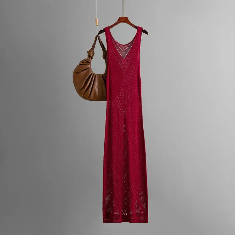 The Coastal Whisper | V-Neck Hollow Knit Sleeveless Maxi Dress FD sold by Negative product image thumbnail 2