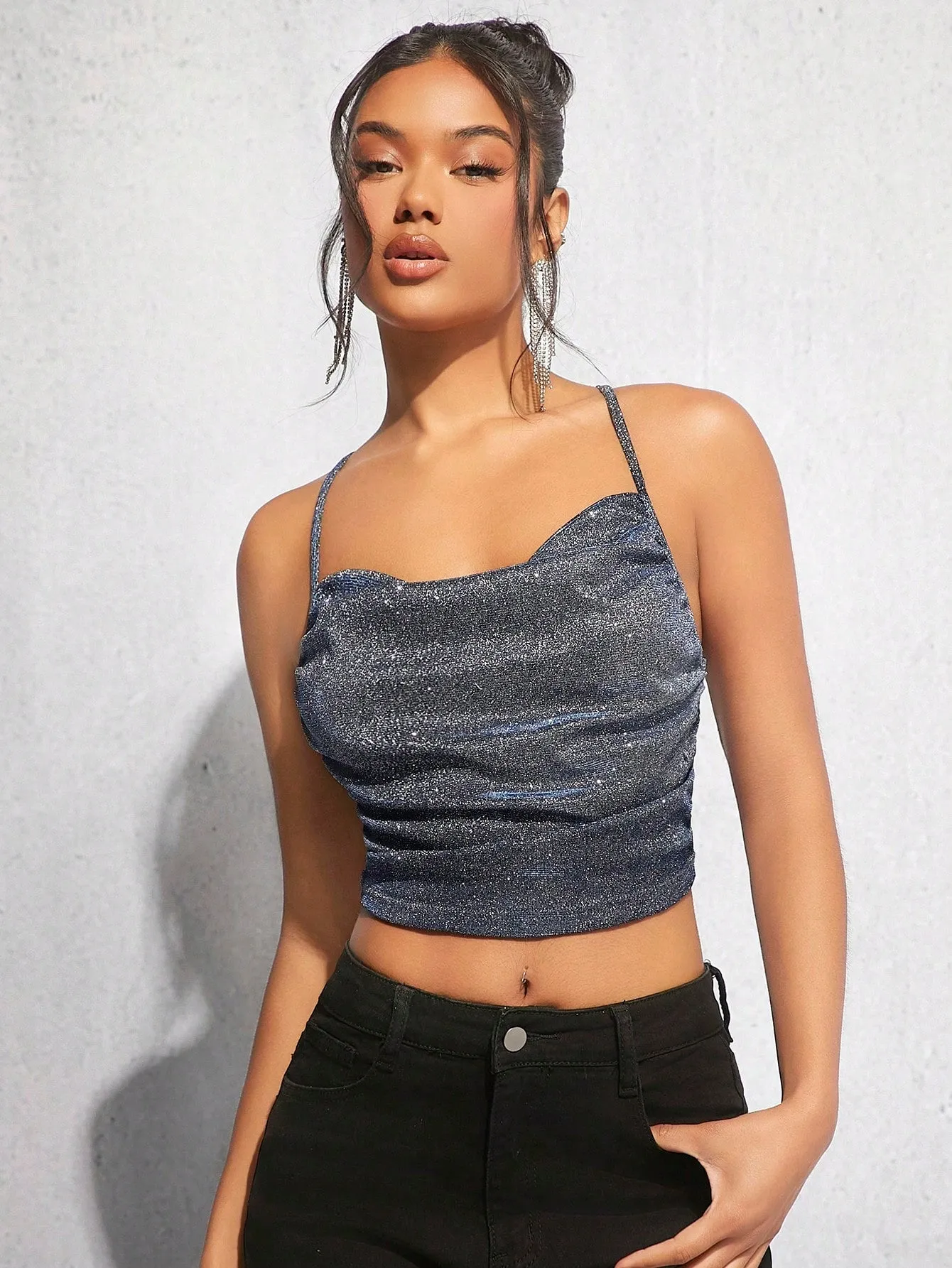 BAE Draped Crisscross Backless Ruched Glitter Cami Top FD sold by Negative product image thumbnail 4