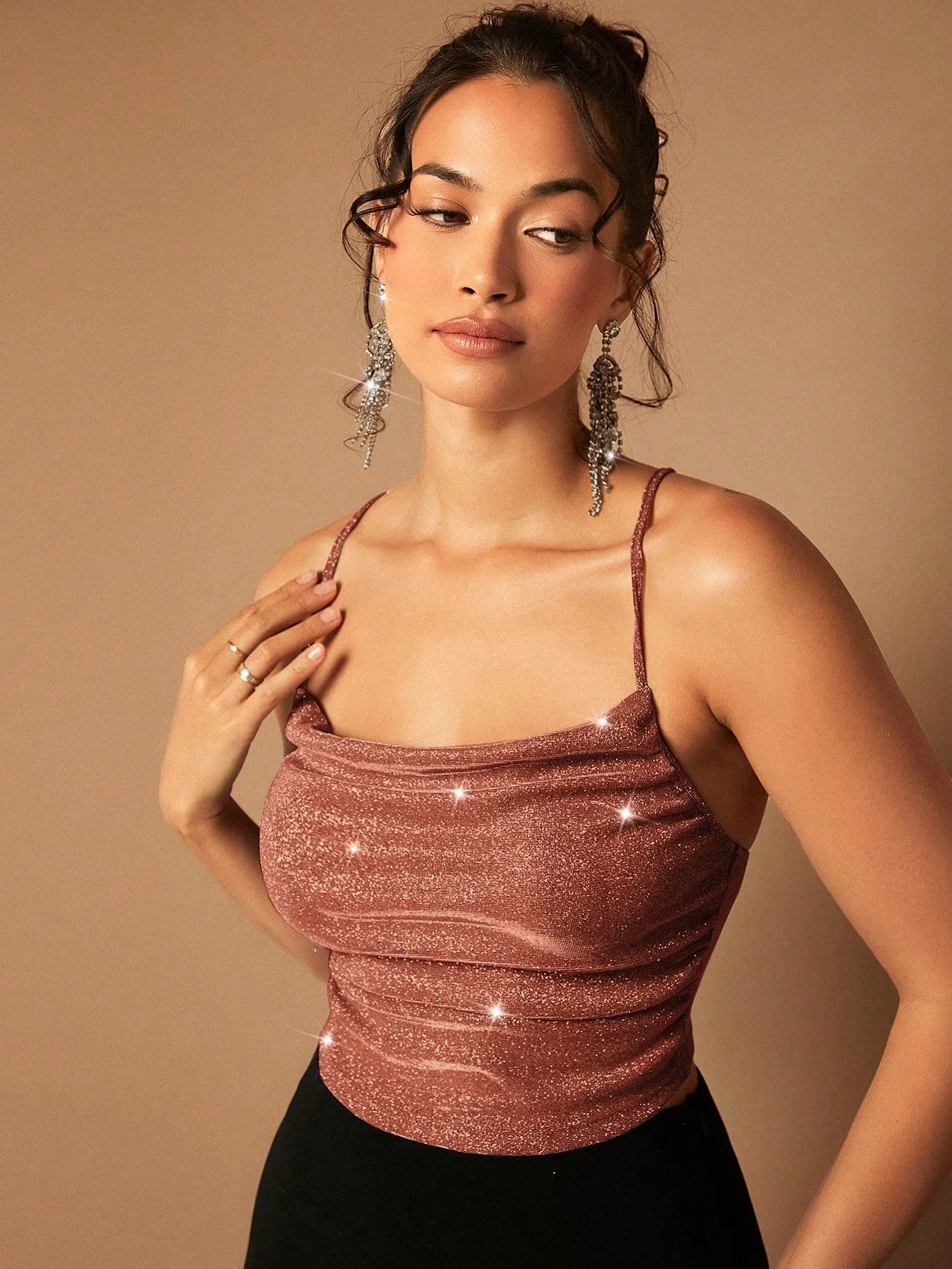 BAE Draped Crisscross Backless Ruched Glitter Cami Top FD sold by Negative product image thumbnail 3