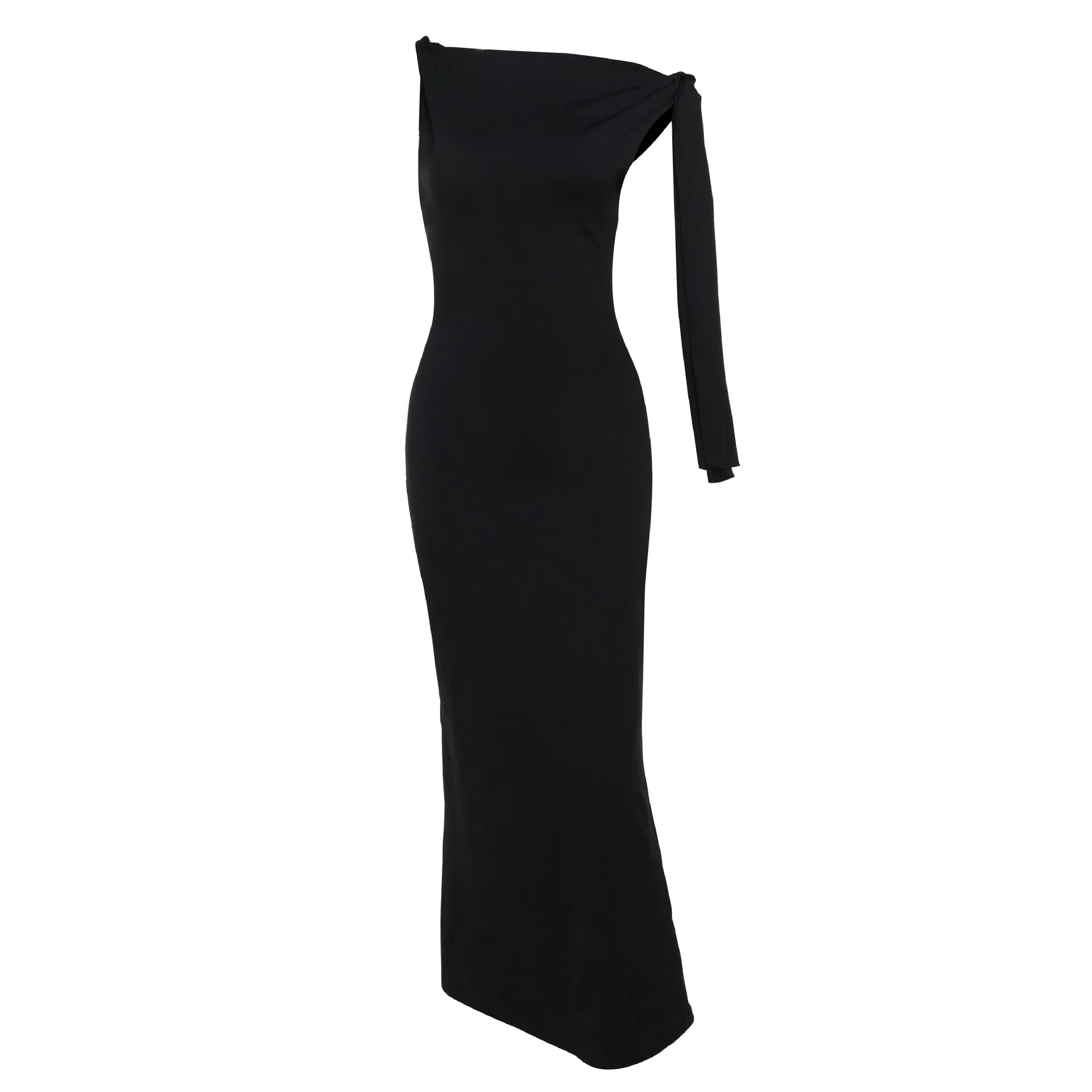 The Slant Elegance | Women's Sleeveless Slant Collar Bodycon Maxi Dress sold by Negative product image thumbnail 4