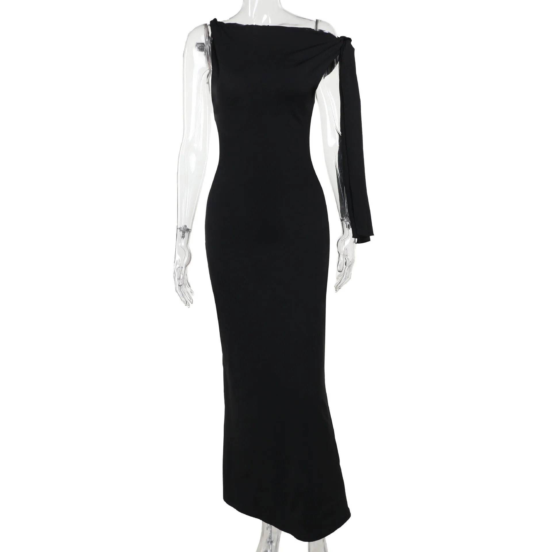 The Slant Elegance | Women's Sleeveless Slant Collar Bodycon Maxi Dress sold by Negative product image thumbnail 2