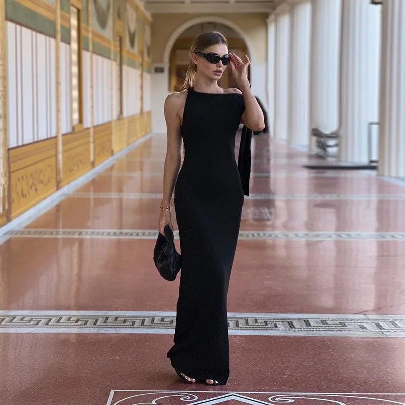 The Slant Elegance | Women's Sleeveless Slant Collar Bodycon Maxi Dress sold by Negative product image thumbnail 3
