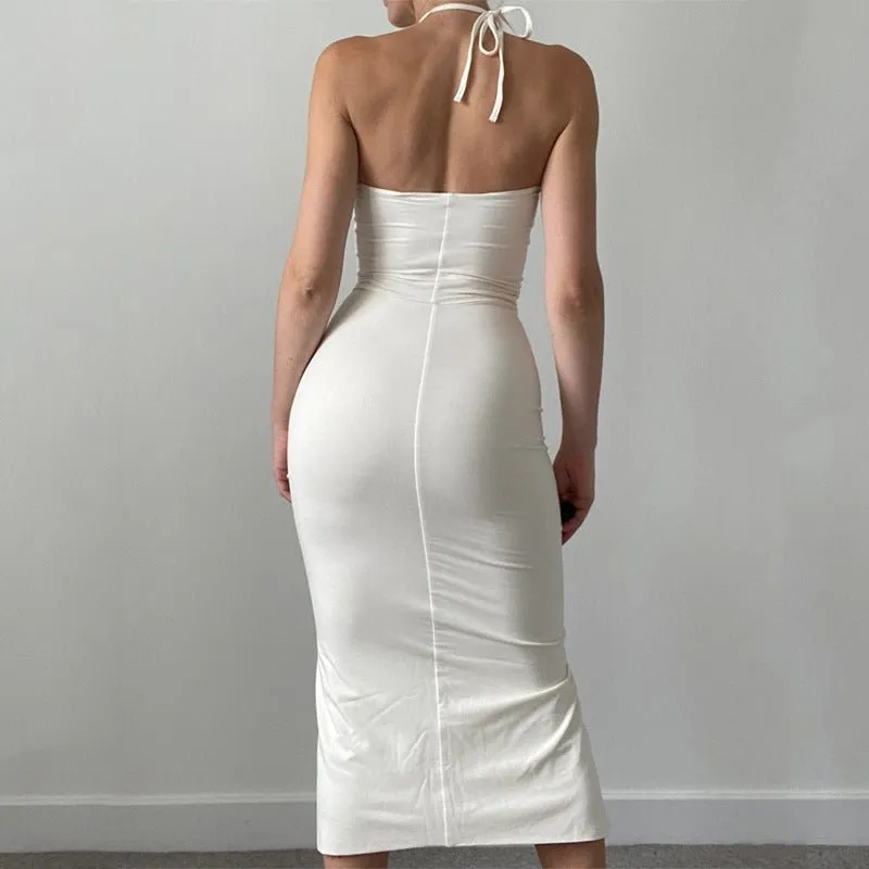 The Sultry Slit | Solid Color One-Shoulder Backless Midi Dress sold by Negative product image thumbnail 5
