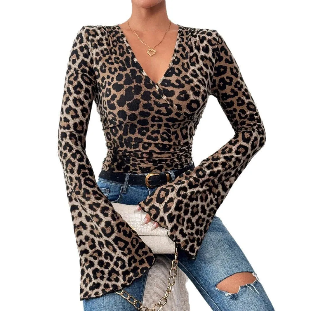 V-neck horn sleeves slim-fitting sexy knitted T-shirt top women's clothing sold by Negative product image thumbnail 5
