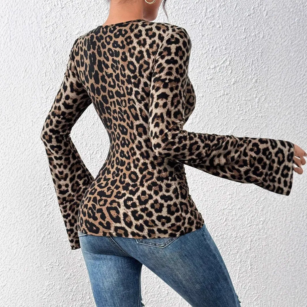 V-neck horn sleeves slim-fitting sexy knitted T-shirt top women's clothing sold by Negative product image thumbnail 2