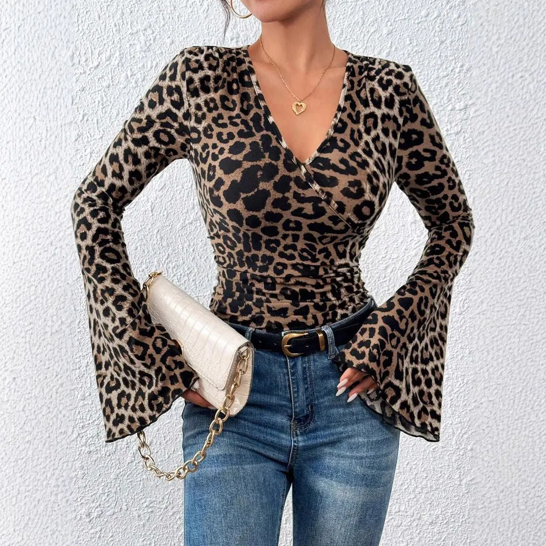 V-neck horn sleeves slim-fitting sexy knitted T-shirt top women's clothing sold by Negative product image thumbnail 4