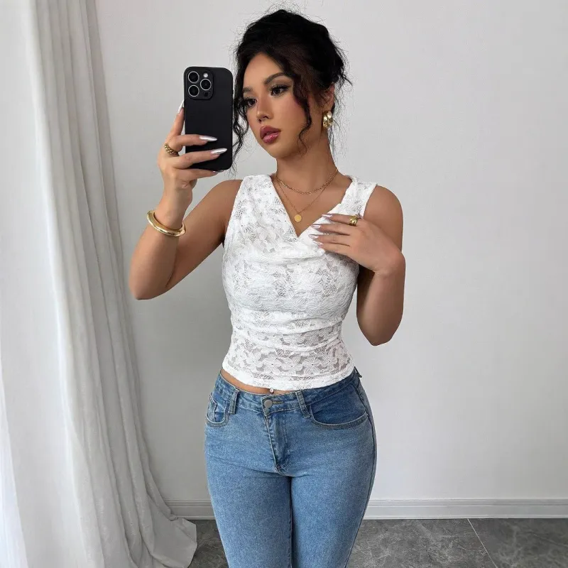 Women's sexy lace V-neck slim-fitting sleeveless top women made by Negative