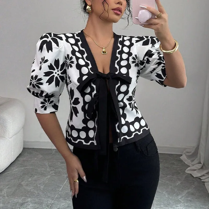 French pattern lantern-sleeved cardigan women's top sold by Negative product image thumbnail 4