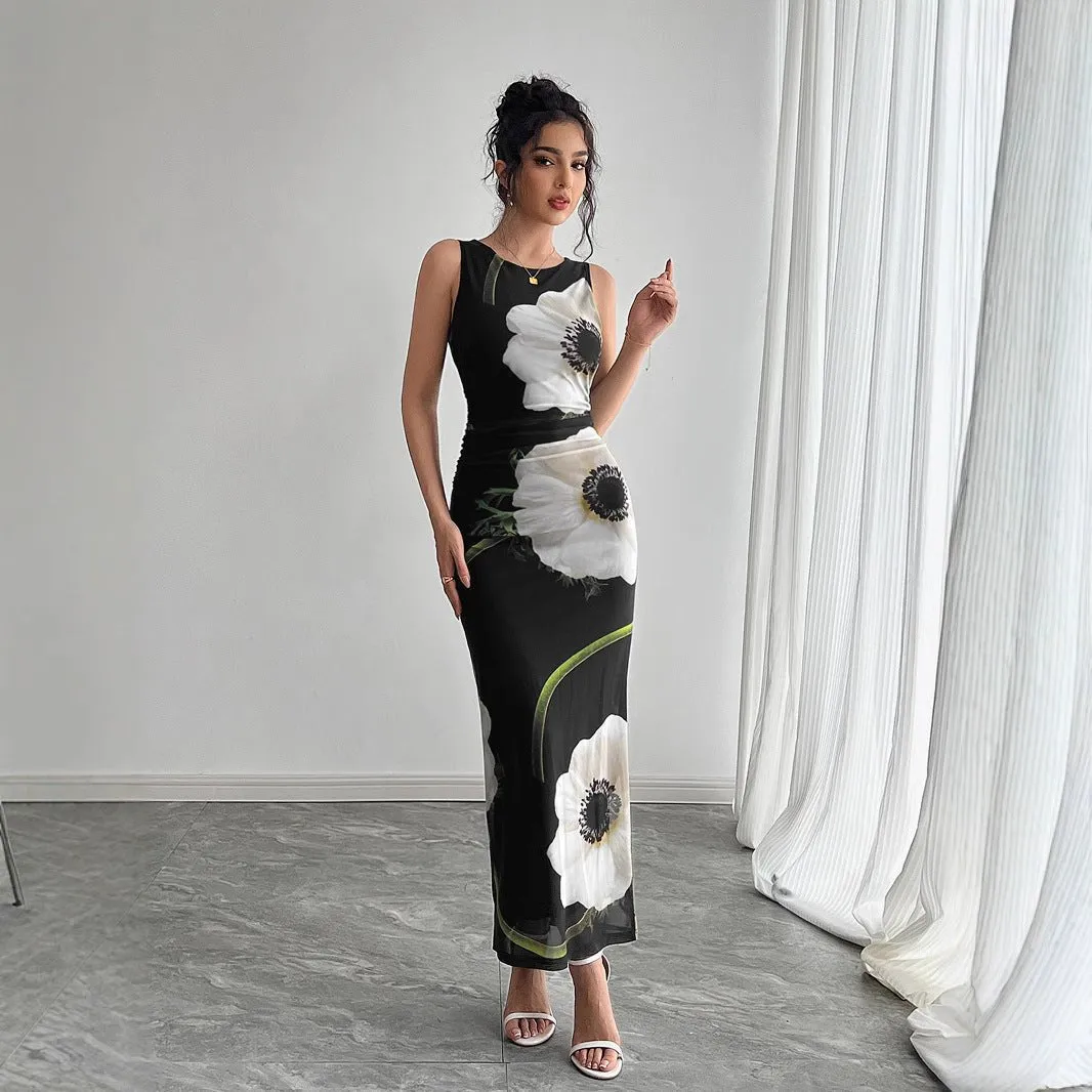 The Midnight Garden | Women's Mesh Floral Print Sleeveless Maxi Dress sold by Negative product image thumbnail 5