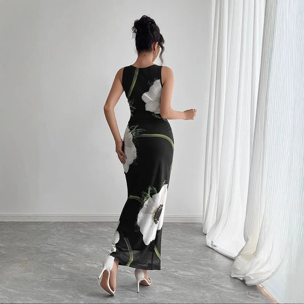 The Midnight Garden | Women's Mesh Floral Print Sleeveless Maxi Dress sold by Negative product image thumbnail 2