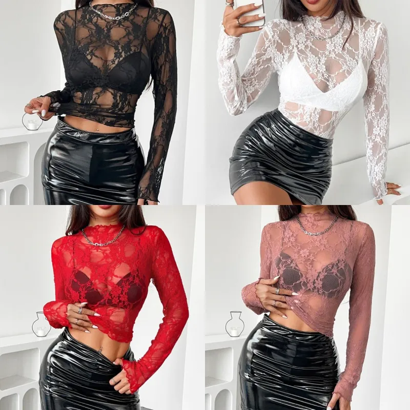 2025 spring new elegant fashion ladies lace wood ear edge slim fit long sleeve top made by Negative