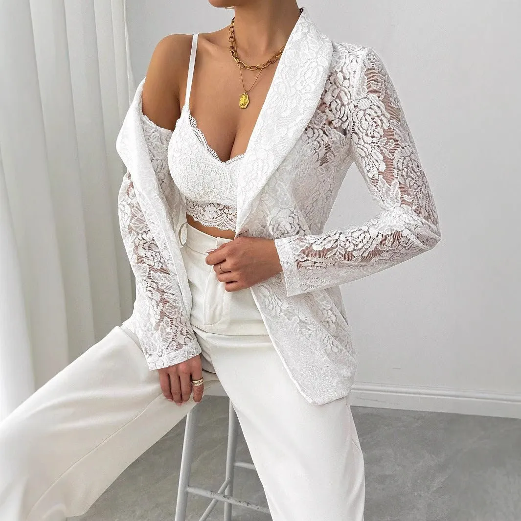The Lace Blossom | Women's Embroidered Floral Lace Blazer sold by Negative product image thumbnail 3