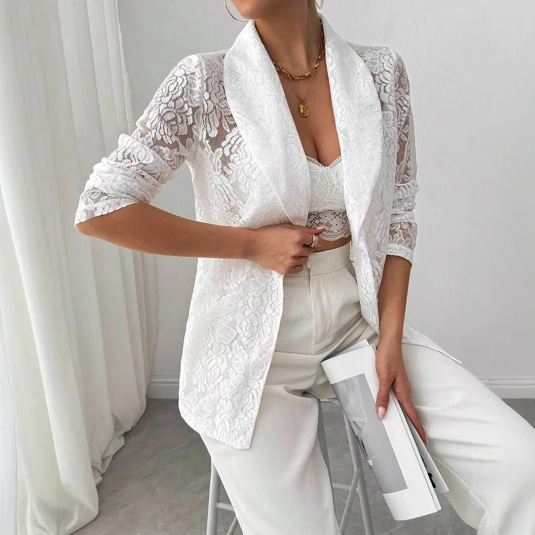 The Lace Blossom | Women's Embroidered Floral Lace Blazer sold by Negative