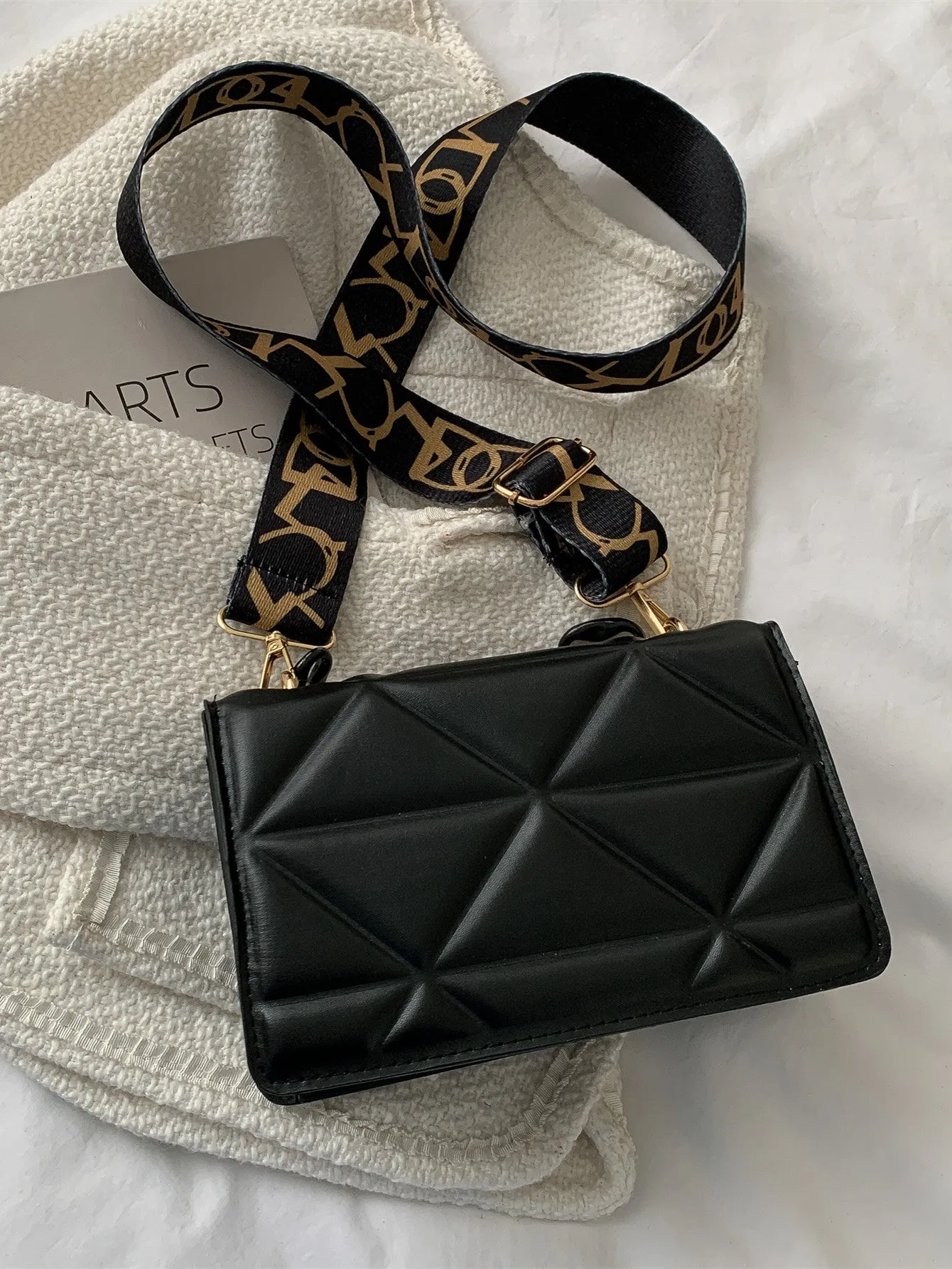 Mini Chain Decor Quilted Flap Embossed Crossbody Bag with Retro Chain sold by Negative product image thumbnail 4