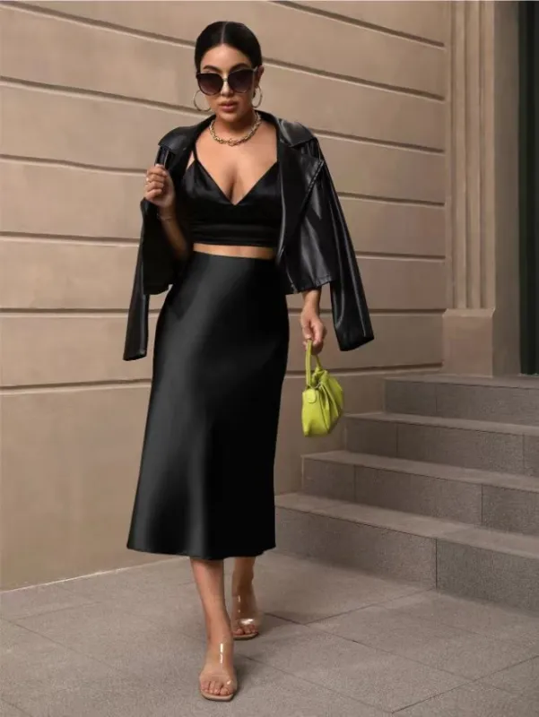 Hip fishtail skirt satin mid-length skirt made by Negative