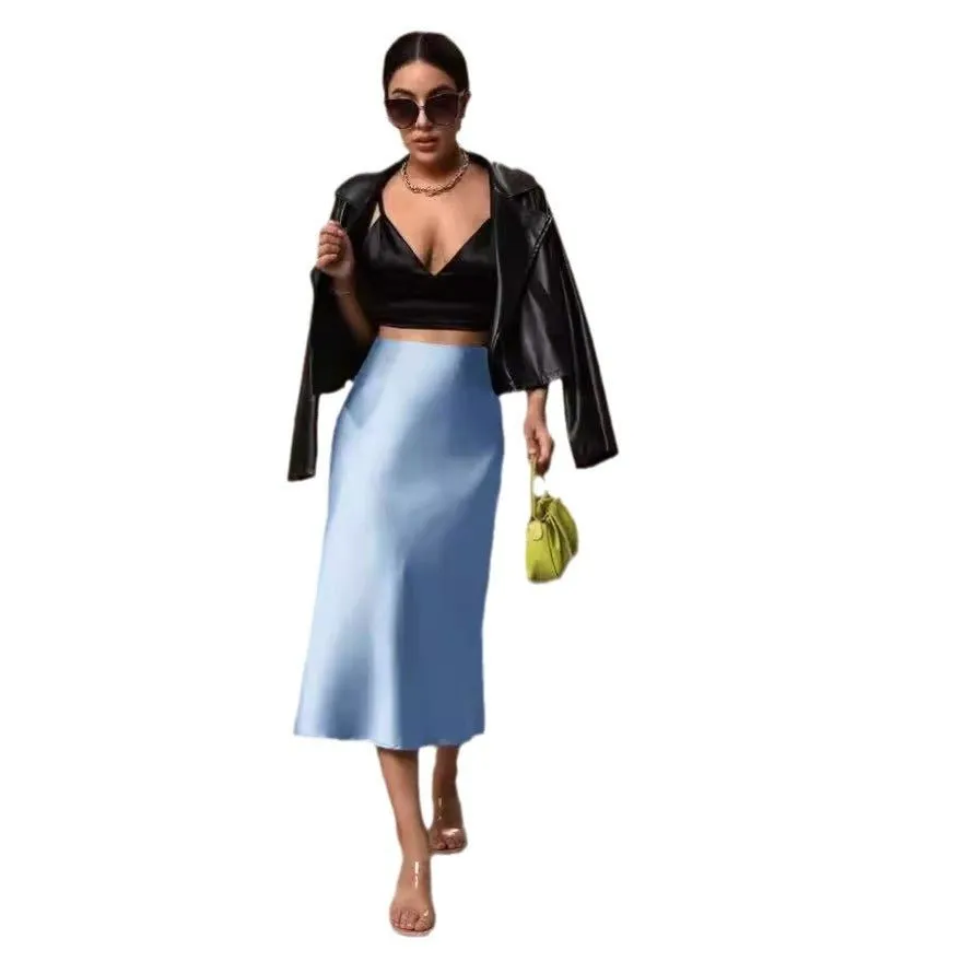 Hip fishtail skirt satin mid-length skirt sold by Negative product image thumbnail 2