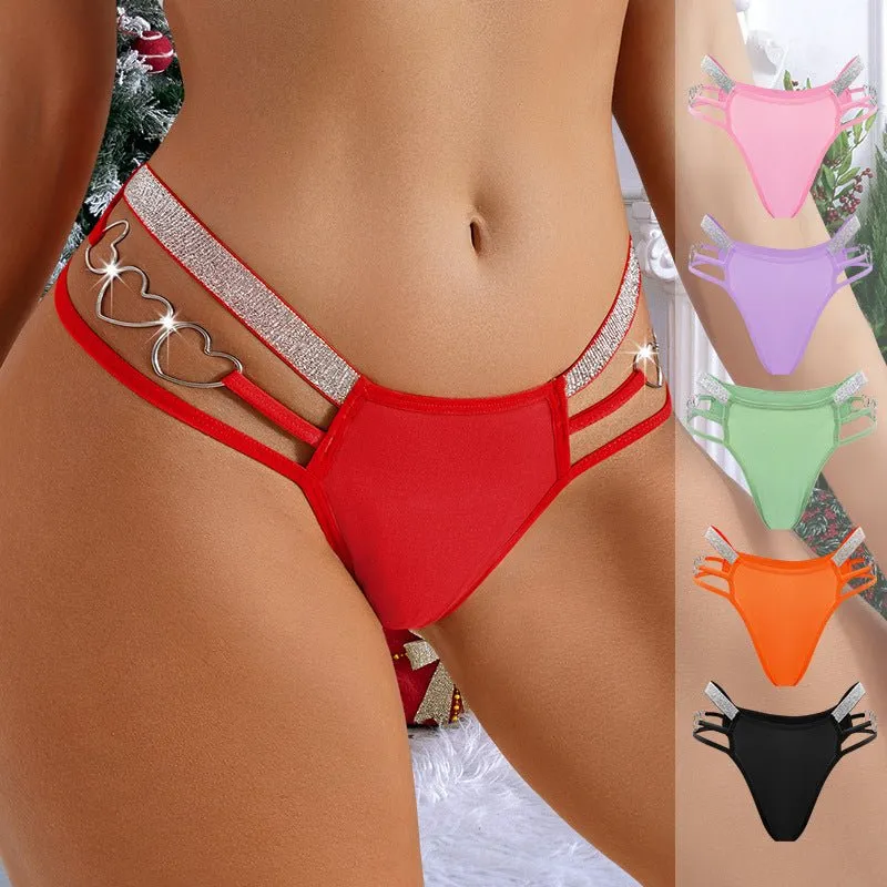 Silver Heart | Multi-Color Thin Strap Breathable Mid-Waist Thong sold by Negative