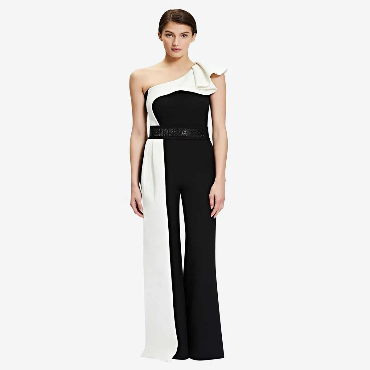 The Monochrome Muse | Black & White Contrast Sleeveless Slim-Fit Jumpsuit sold by Negative product image thumbnail 3