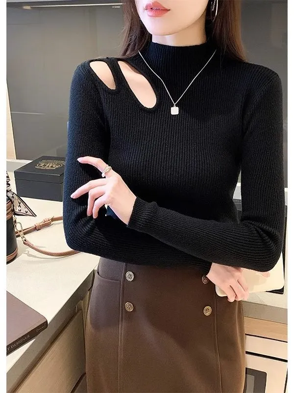 The Hollow Grace | Women's Slim-Fit Half Turtleneck Knitted Pullover made by Negative