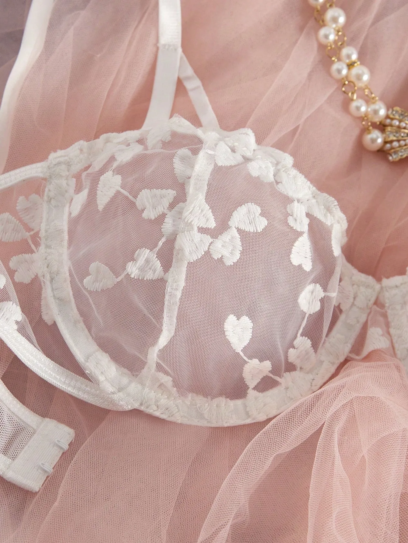 Heart Whisper | Embroidered Sheer Triangle Cup Bra & Thong Set sold by Negative product image thumbnail 4