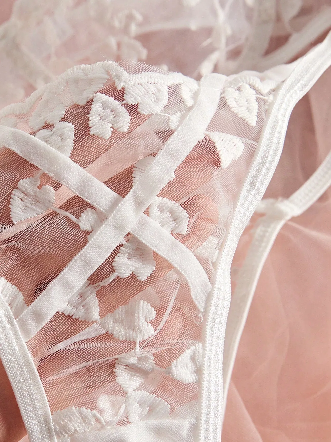 Heart Whisper | Embroidered Sheer Triangle Cup Bra & Thong Set sold by Negative product image thumbnail 5