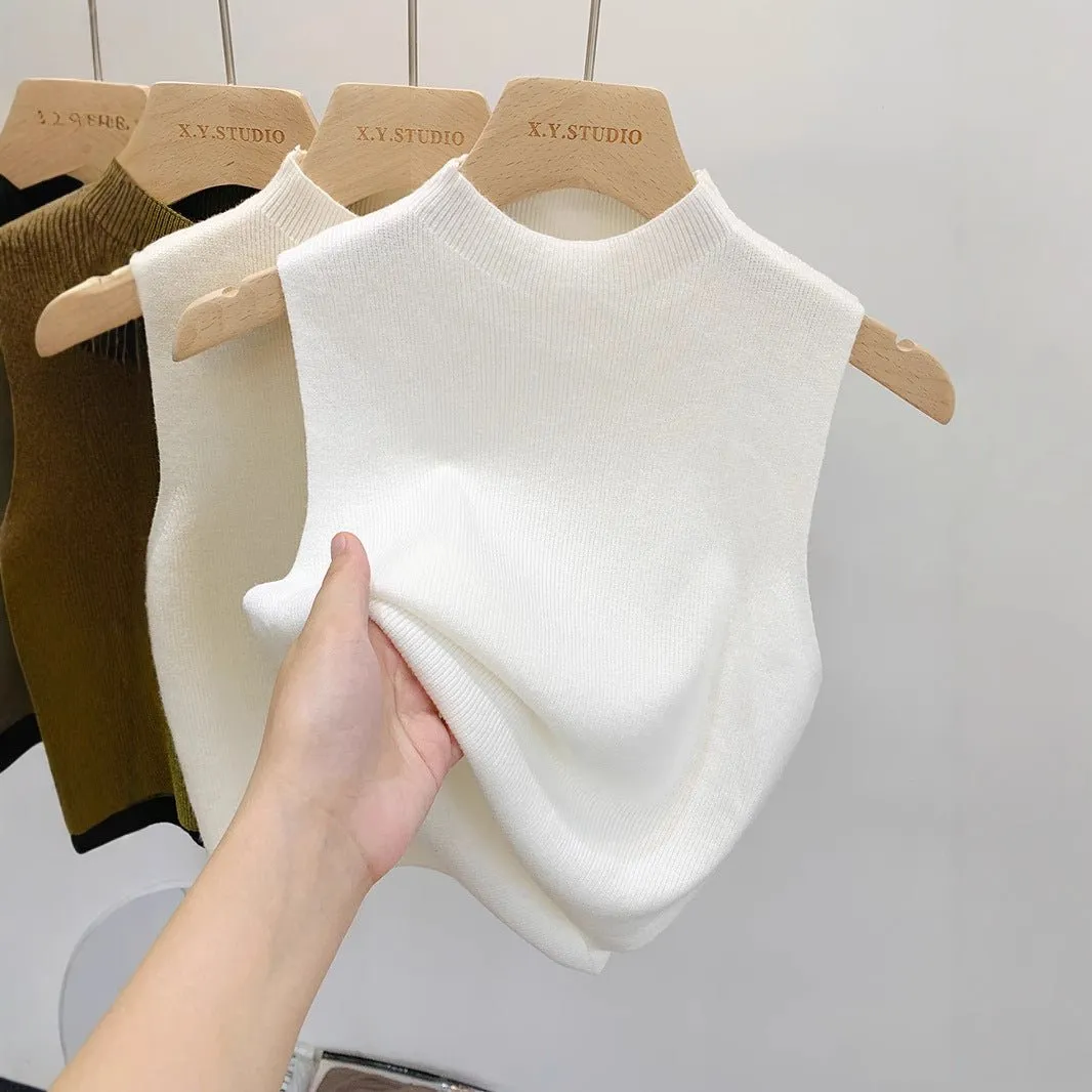 The Breezy Layer | Women's Slim-Fit Half Turtleneck Knitted Camisole Vest sold by Negative product image thumbnail 5