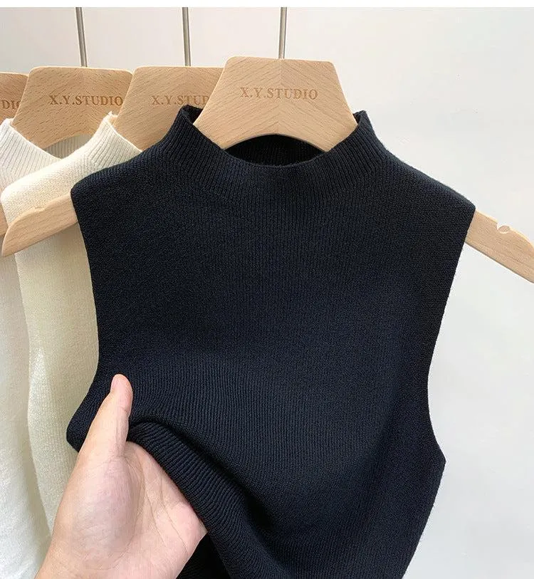 The Breezy Layer | Women's Slim-Fit Half Turtleneck Knitted Camisole Vest sold by Negative product image thumbnail 3
