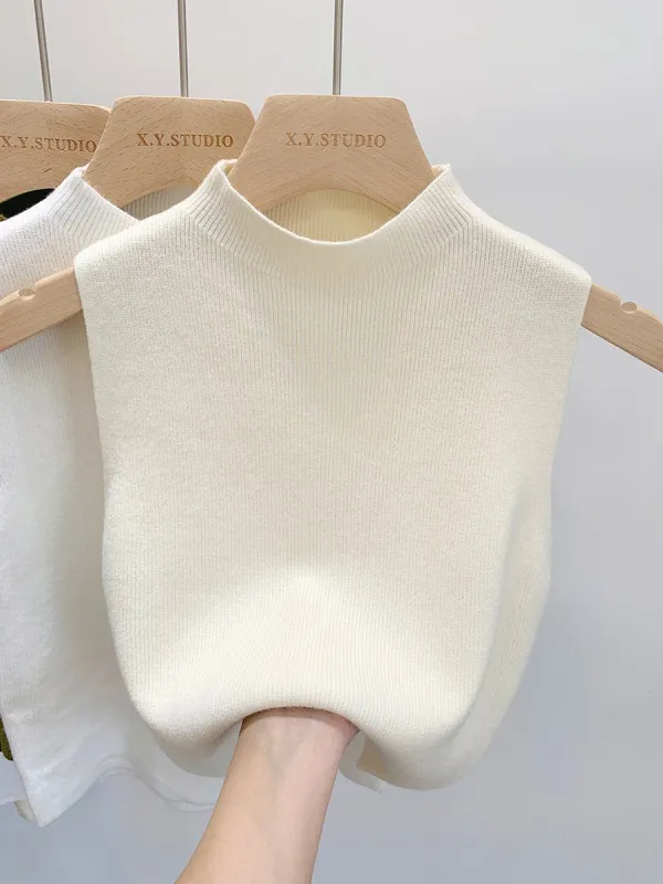 The Breezy Layer | Women's Slim-Fit Half Turtleneck Knitted Camisole Vest made by Negative