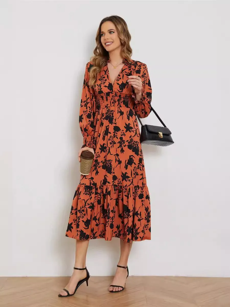 The Fresh Bloom | Women's Floral Print V-Neck Long-Sleeve Maxi Dress sold by Negative product image thumbnail 3