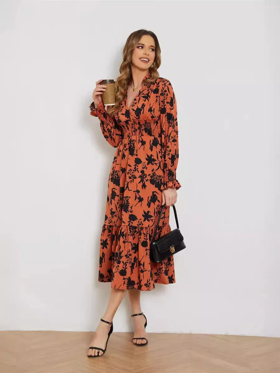 The Fresh Bloom | Women's Floral Print V-Neck Long-Sleeve Maxi Dress sold by Negative product image thumbnail 4