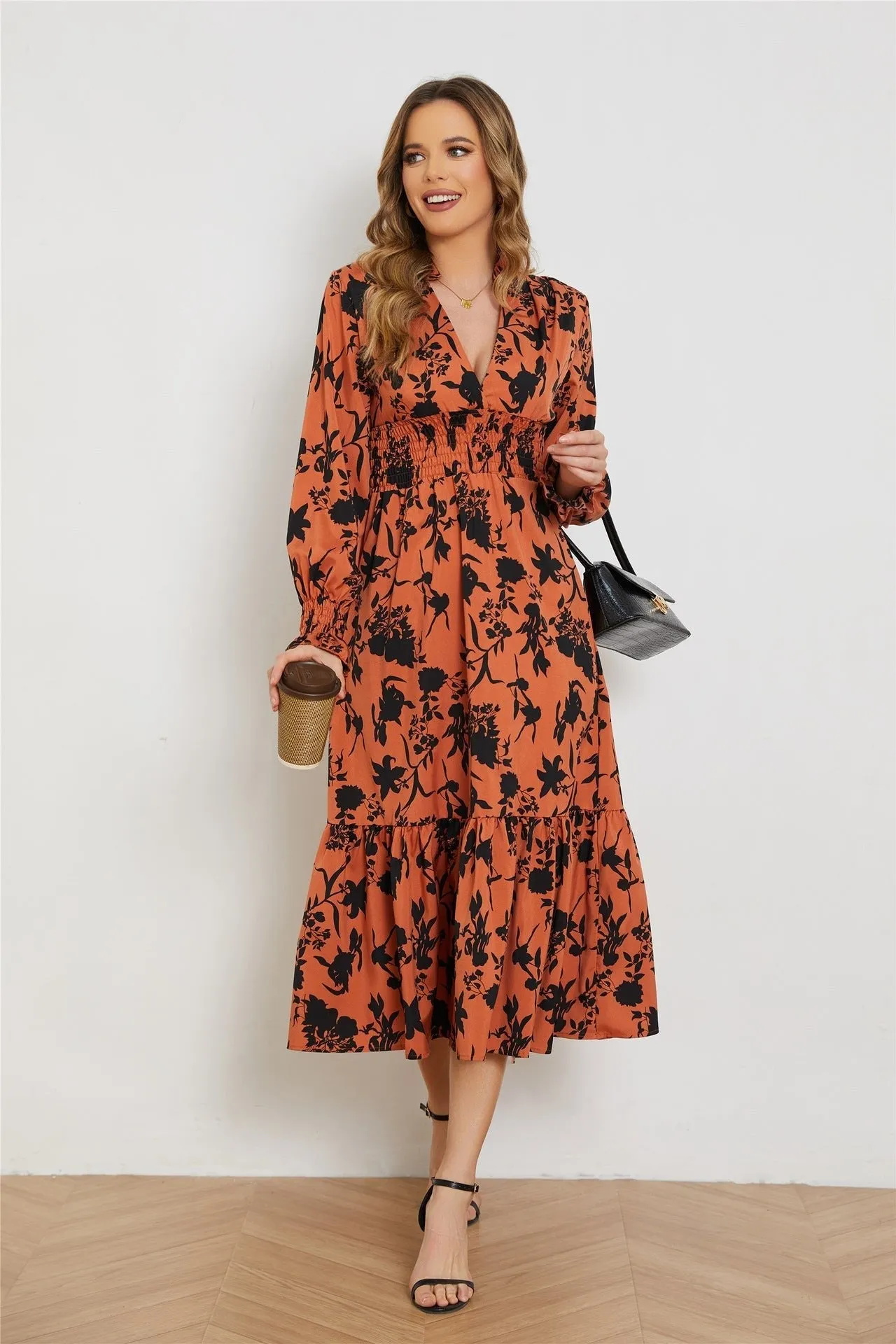 The Fresh Bloom | Women's Floral Print V-Neck Long-Sleeve Maxi Dress sold by Negative product image thumbnail 2
