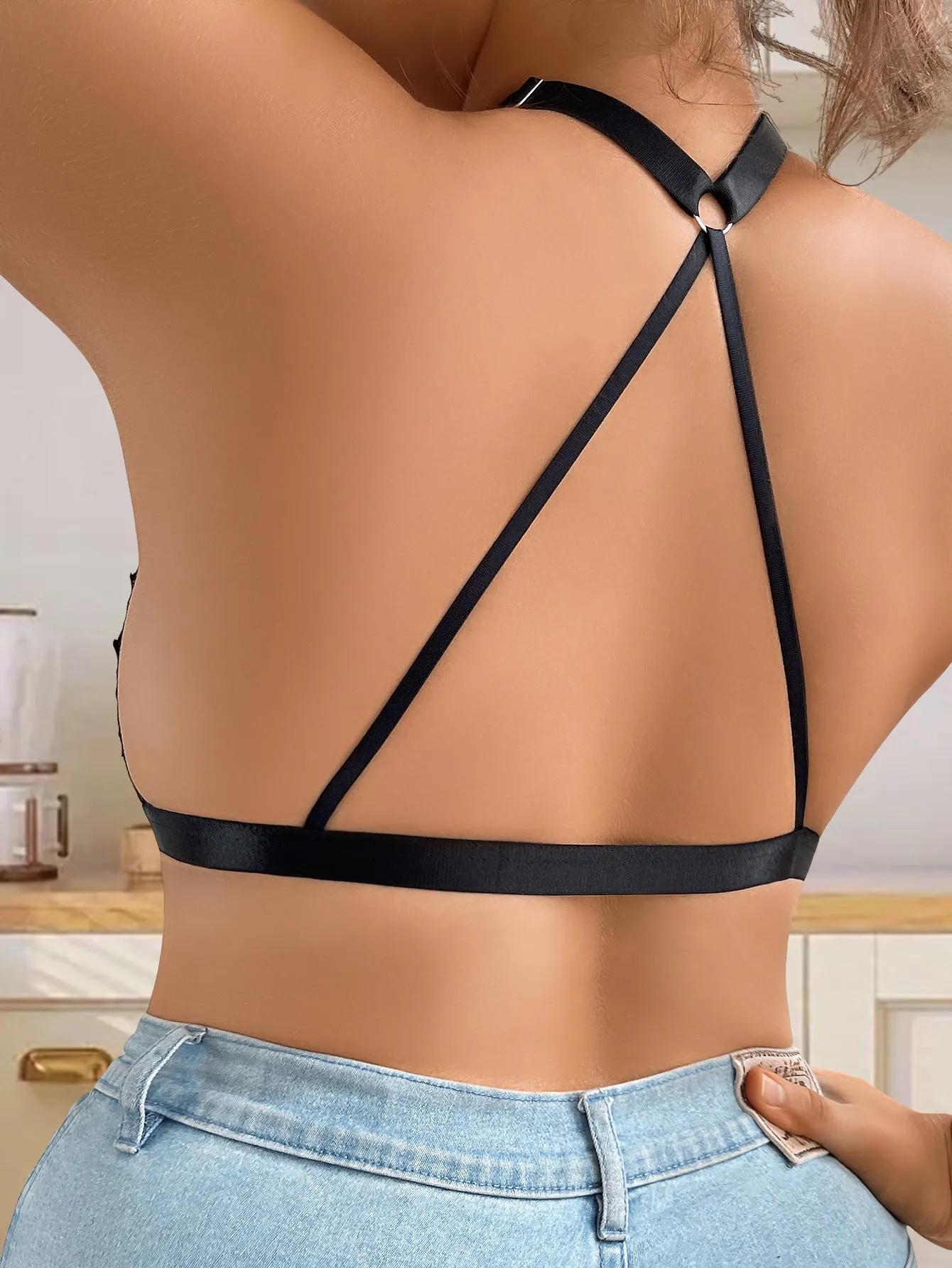 Y-Shape Lift | Plus Size Backless Lace Push-Up Bra Black sold by Negative product image thumbnail 5