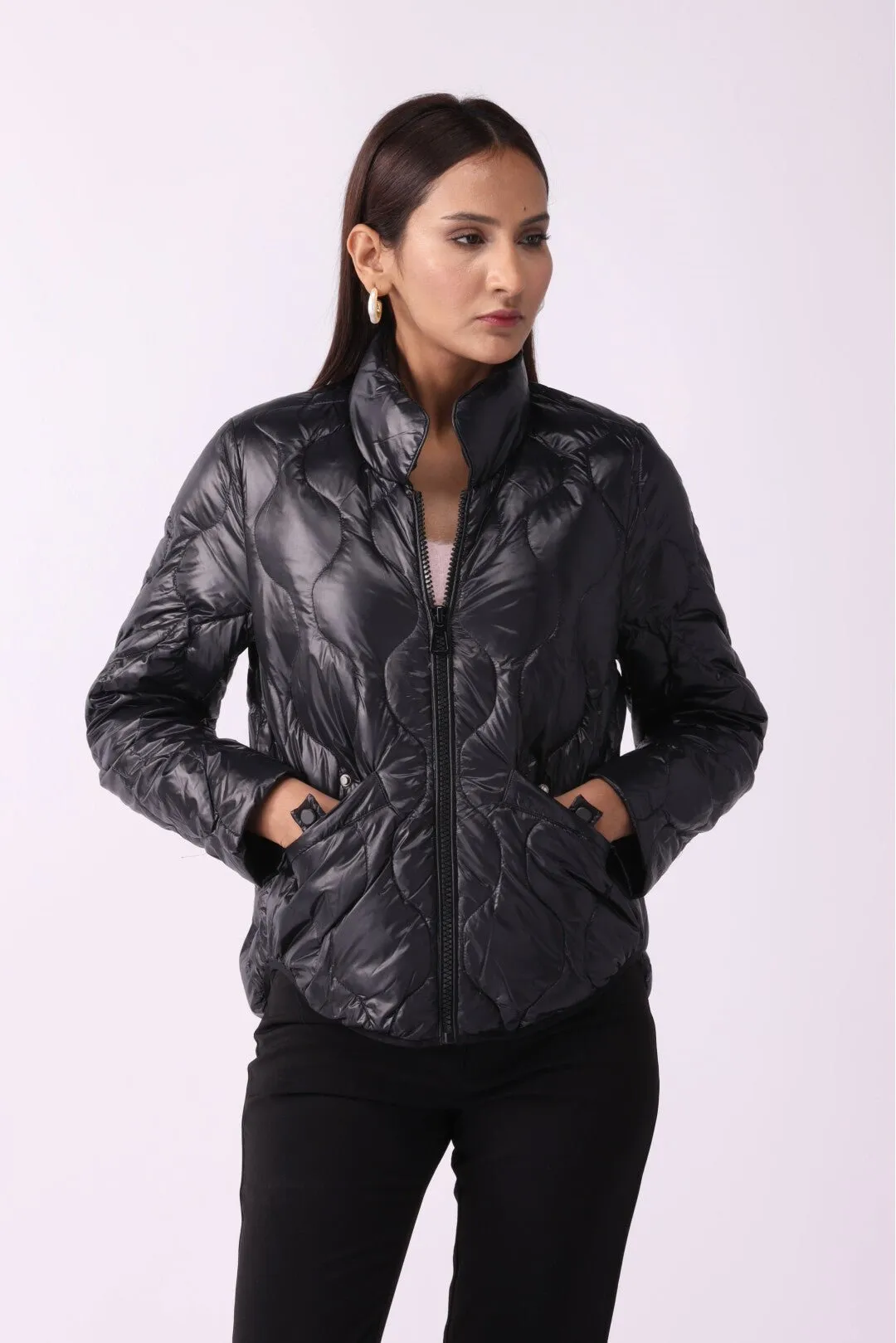 Women Padded Puffer Black Jacket FD sold by Negative