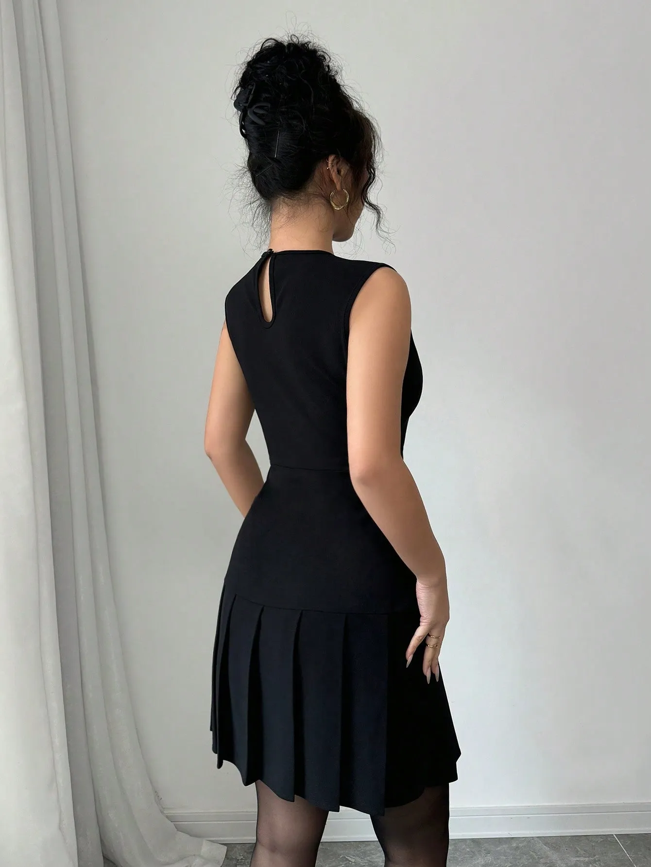 The Romantic Whisper | Elegant Black Pleated Mini Dress sold by Negative product image thumbnail 2