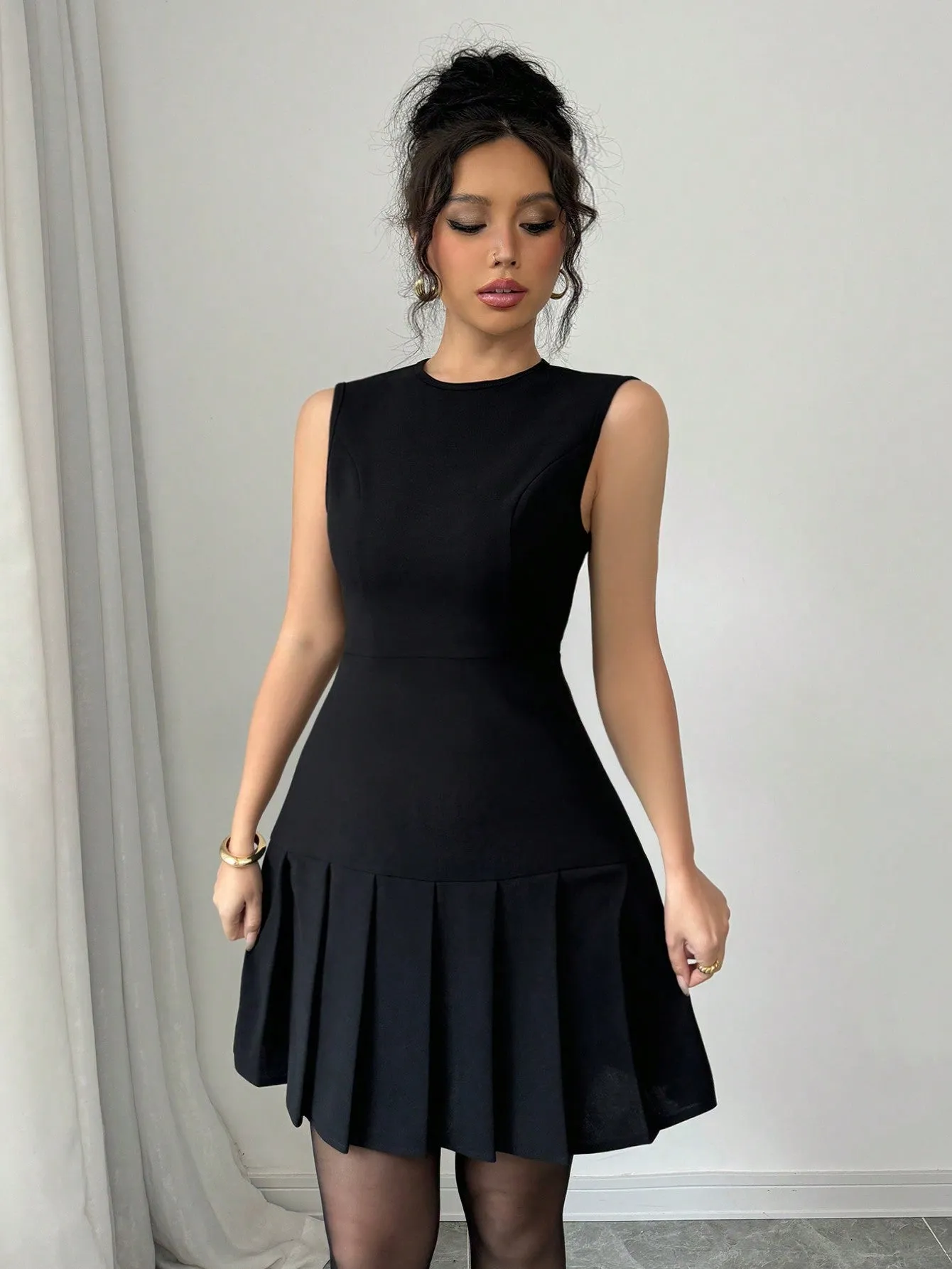 The Romantic Whisper | Elegant Black Pleated Mini Dress sold by Negative product image thumbnail 3