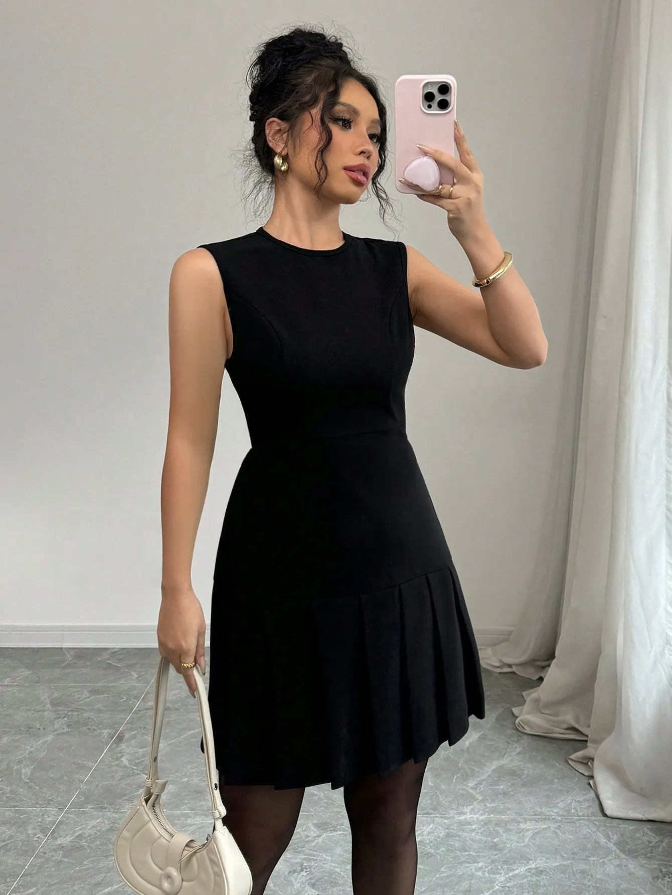The Romantic Whisper | Elegant Black Pleated Mini Dress sold by Negative product image thumbnail 5