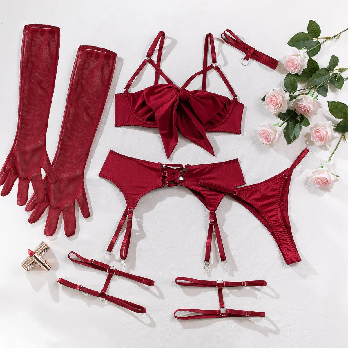 The Velvet Bow | Bow Tie Steel Ring Gather Lingerie Four-Piece Set sold by Negative product image thumbnail 3