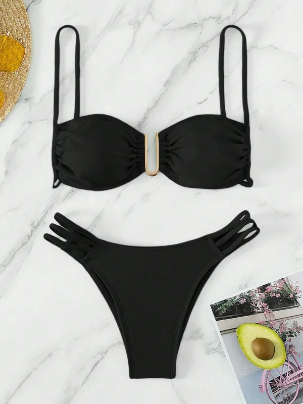 Black Carnival | U-Buckle Cut-Out Bikini Set made by Negative
