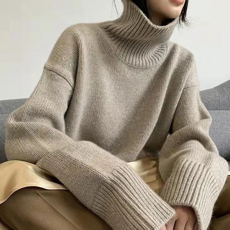 The Lazy Luxe | Solid Color Turtleneck Wool Blend Pullover Sweater sold by Negative product image thumbnail 4