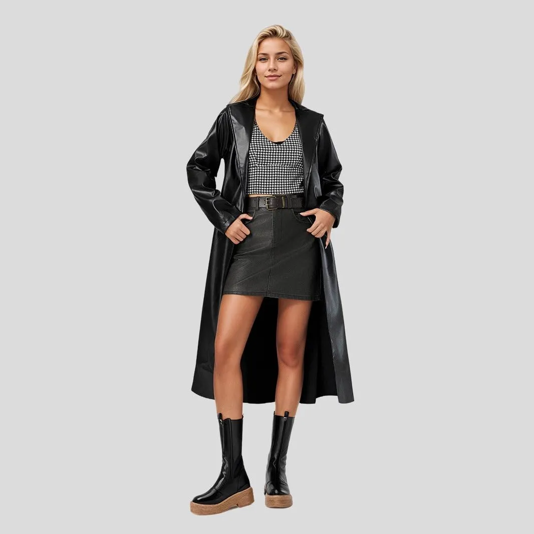 The Eternal Edge | Women's Extended Slim-Fit PU Leather Trench Coat sold by Negative product image thumbnail 2