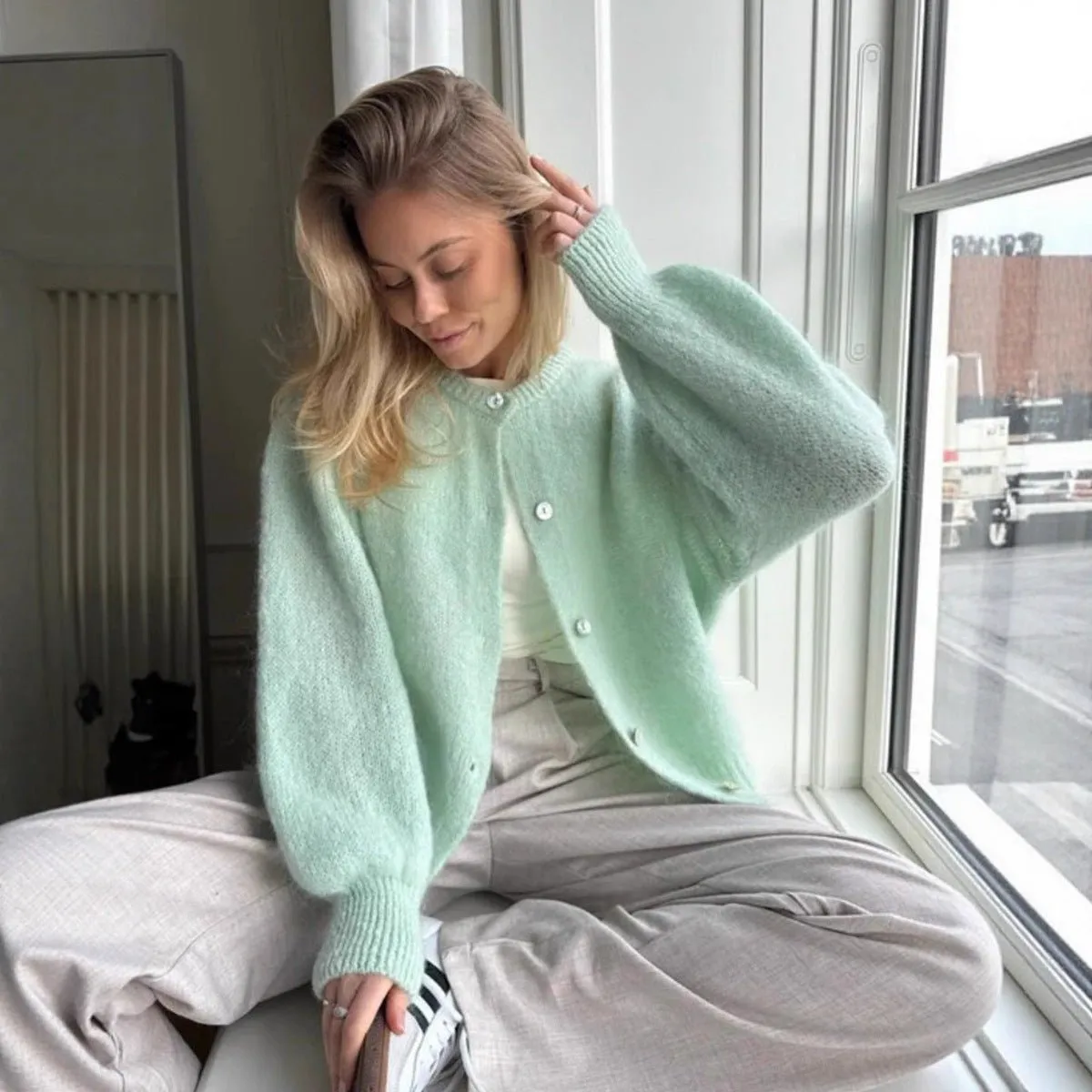 The Ice Cream Dream | Solid Color Mohair Blend Button-Up Cardigan Sweater sold by Negative product image thumbnail 4