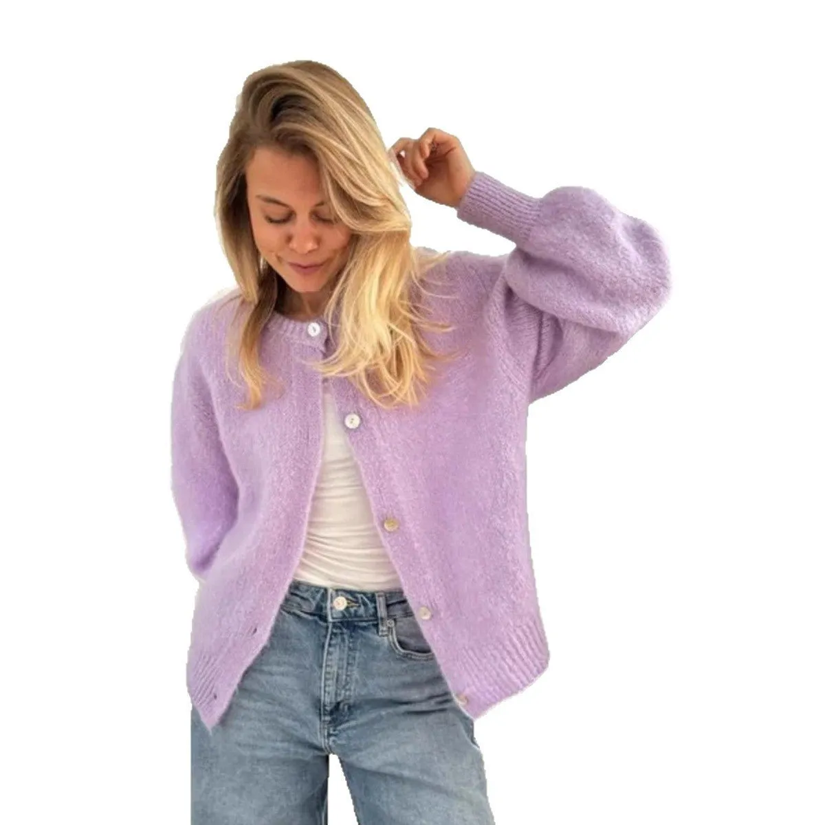 The Ice Cream Dream | Solid Color Mohair Blend Button-Up Cardigan Sweater sold by Negative product image thumbnail 5