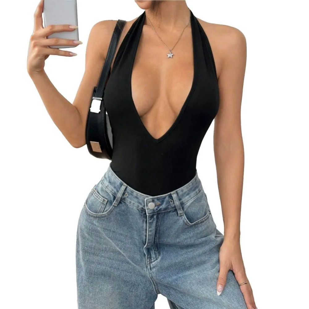 Women's clothing sexy neck jumpsuit spring and summer new Spice Girl backless tapered three-point pants sold by Negative product image thumbnail 5
