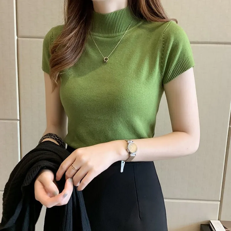 The Spring Elegance | Women's Slim-Fit Semi-Turtleneck Three-Quarter Sleeve Sweater sold by Negative product image thumbnail 4