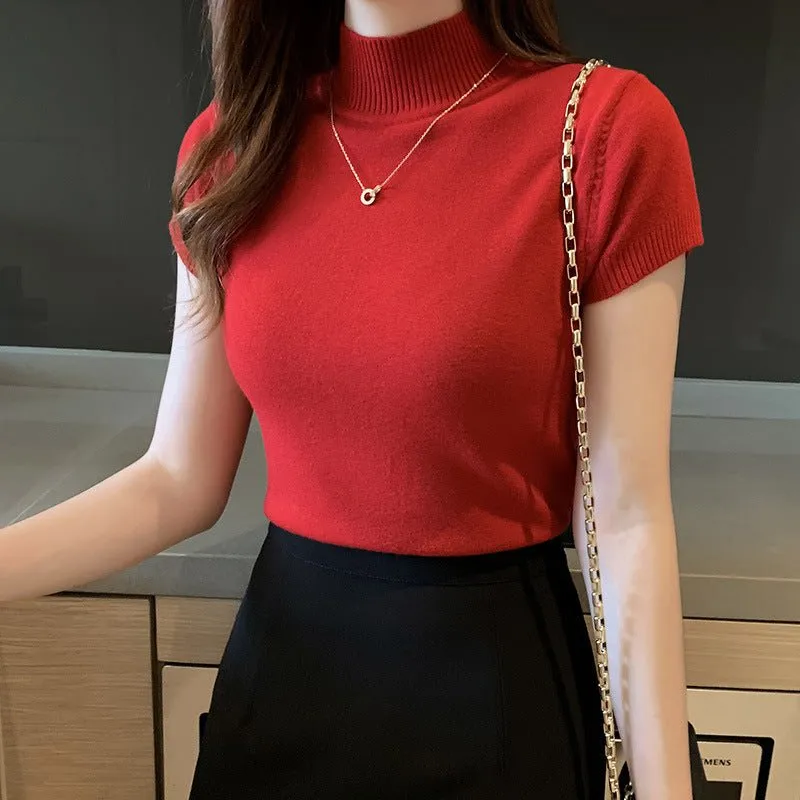 The Spring Elegance | Women's Slim-Fit Semi-Turtleneck Three-Quarter Sleeve Sweater sold by Negative product image thumbnail 3