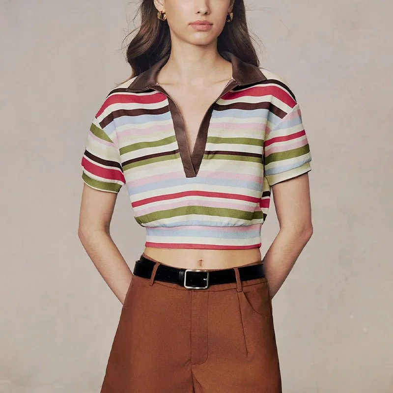 independent station  an and n style temperament striped POLO shirt 2025 summer new commuter striped short-sleeved women made by Negative